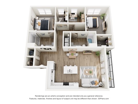 Floor plan for 2 beds, 2 baths, 1248 sqft